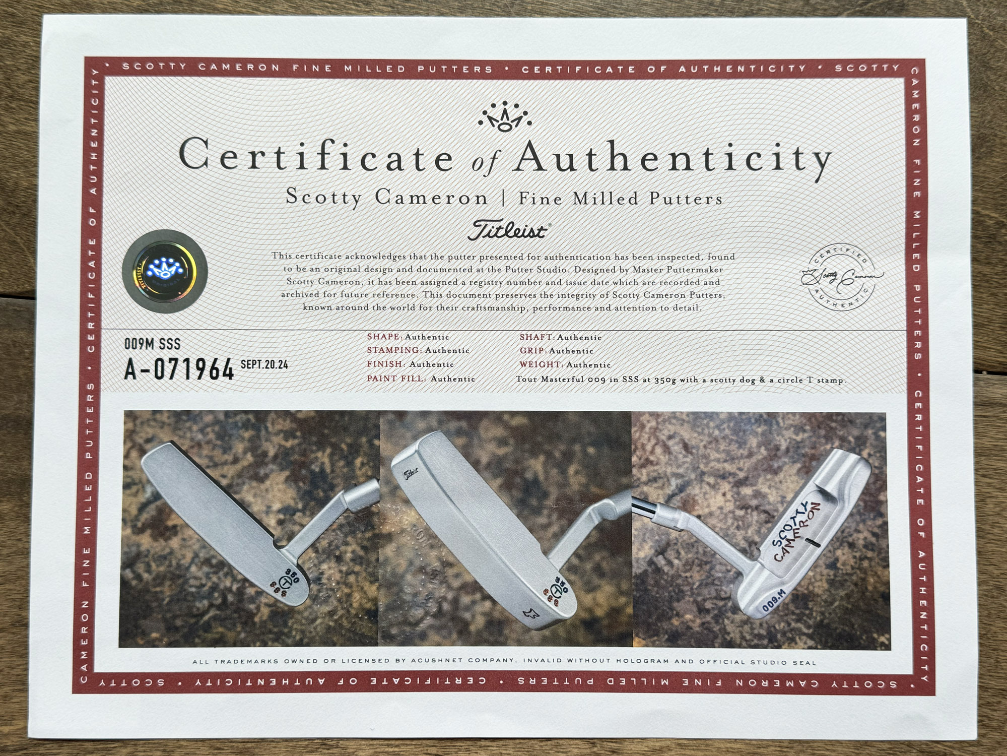 Scotty Cameron Tour Only “Multi-Color” SSS Masterful 009.M Circle T 350G w/ “Scotty Dog” Stamp - Image 12