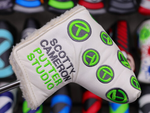 scotty cameron tour only white and lime green dancing circle t patches mid mallet headcover